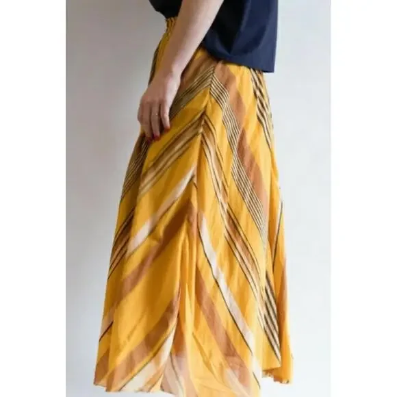 NE QUITTEZ PAS Striped Midi mustard Size S Womens midi Skirt #CB4 - Picture 2 of 12